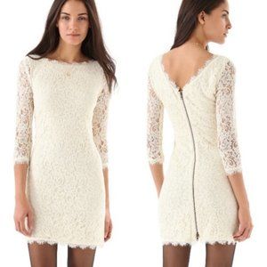 Diane Von Furstenberg DVF Zarita Ivory Lace Sheath Dress Full Zip Back Size 2